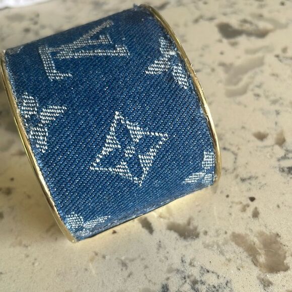 handmade Jewelry - Denim*Luxury DIY* Gold 2 by 2 Cuff handcrafted Only One Left!